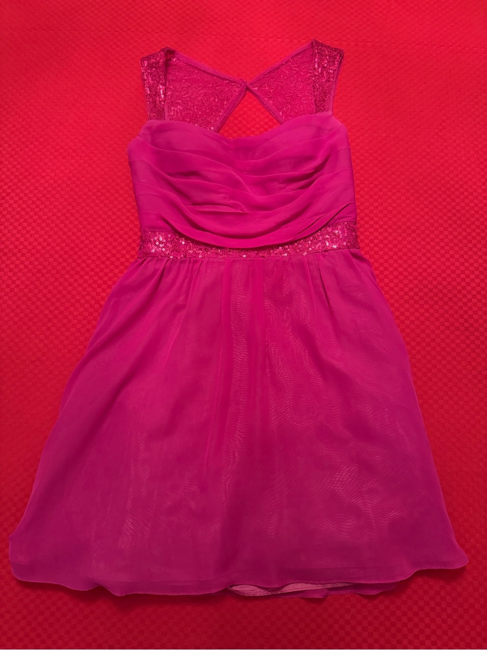 Fuchsia Sleeveless Party Dress with Sequin Waist